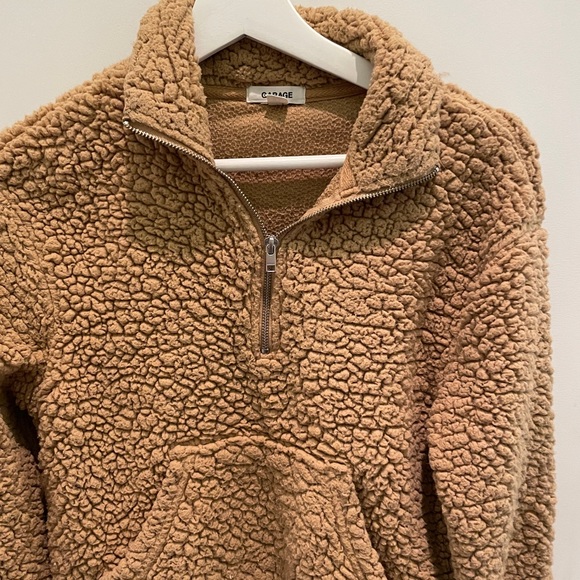 Garage Mock Neck Quarter-Zip Brown Sherpa Pullover - Picture 2 of 4